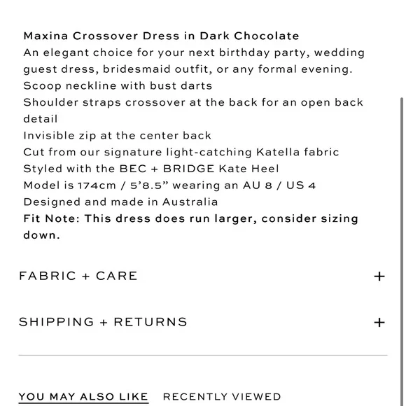 Bec + Bridge Maxina Crossover Dress dark chocolate size 4 BNWT never worn - Picture 4 of 4